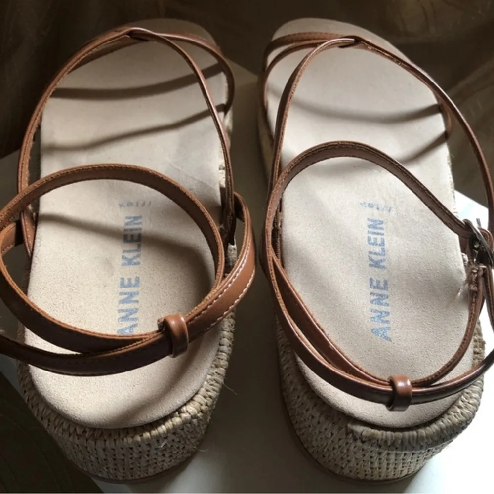 Anne Klein Verano iflex brown‎ beige espadrille wedge Sandals 9.5 New